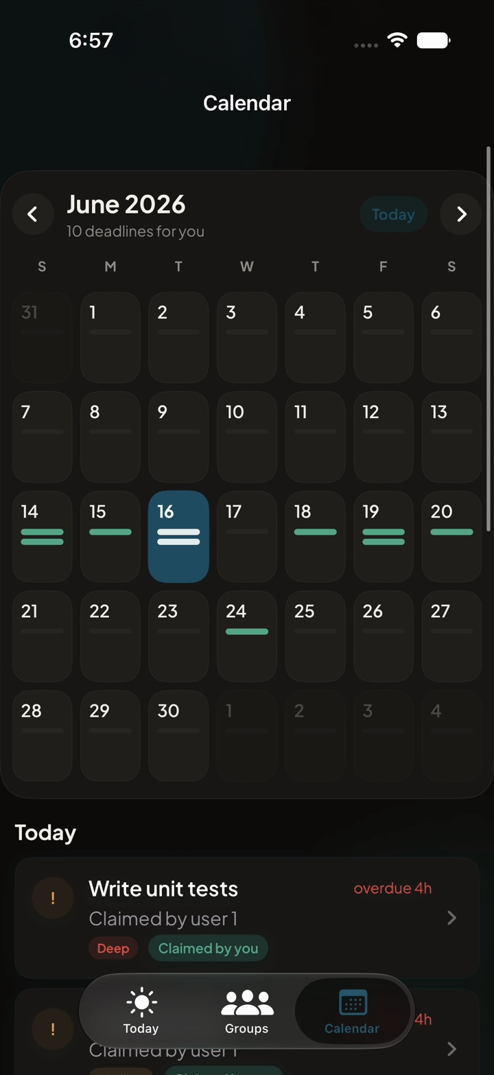 Dibs — calendar with deadline density per day